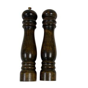 Vintage 9" Pepper Mill Grinder and Salt Shaker, Dark Brown Wood, Japan